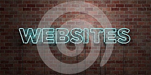 WEBSITES - fluorescent Neon tube Sign on brickwork - Front view - 3D rendered royalty free stock picture photo