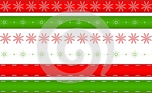 WebVector set of Christmas ribbons, borders, tapes with snowflakes in green, red and white