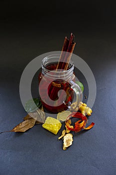 Wedang uwuh is traditional herbal drink from indonesia. made from cinnamon, nutmeg and cloves leaves. Another ingredient is wood.