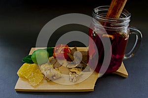 Wedang uwuh is traditional herbal drink from indonesia. made from cinnamon, nutmeg and cloves leaves. Another ingredient is wood.