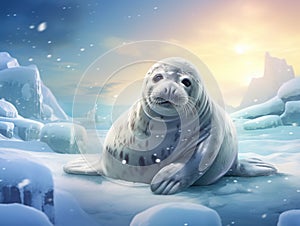 Weddell seal at Christmas  Made With Generative AI illustration