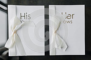 Wedding accessory bride. Letters from the bride and groom. Vows. flat lay. top view.