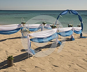 Wedding aisle setup on tropical beach