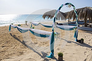 Wedding aisle setup on tropical beach