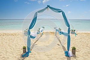 Wedding aisle setup on tropical beach