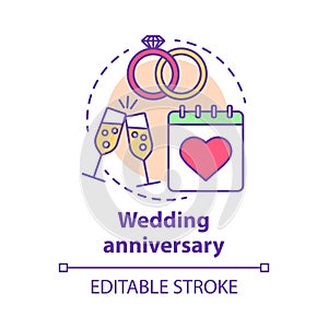 Wedding anniversary concept icon. Marriage, engagement celebration date idea thin line illustration. Bridal party