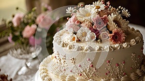 Wedding Anniversary-themed cake adorned with romantic details, floral motifs, and timeless decorations by AI generated