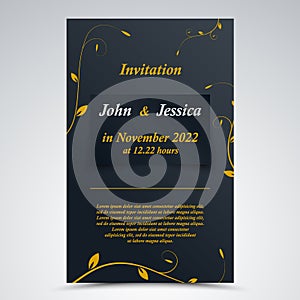 Wedding announcement with leaves in blue yellow design