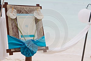 Wedding announcement on tropical sea and beach