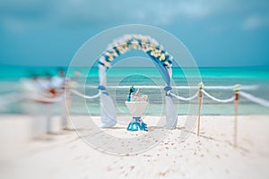 Wedding arch and musicians on the beach, artistic blur, lensbaby photo