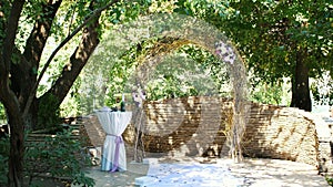 wedding arch for the ceremony, decorations made from real flowers.