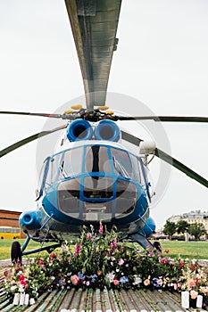 Wedding arch for registration on the helipad.