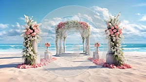 An elegant wedding arch set on the beach