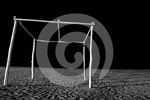 Wedding arch on tropical beach at night, near caribbean sea, black-white