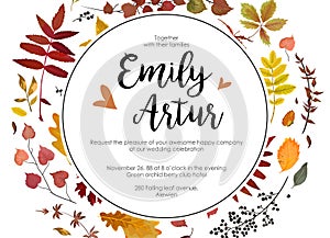 Wedding Autumn fall invite invitation floral watercolor style ca
