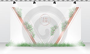 Wedding backdrop design template with white and rose gold color theme