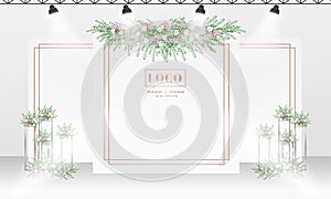Wedding backdrop design template with white and rose gold color theme