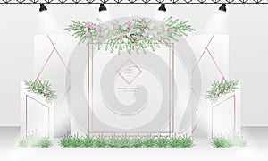 Wedding backdrop design template with white and rose gold color theme