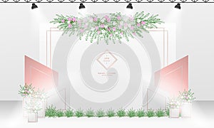 Wedding backdrop design template with white and rose gold color theme
