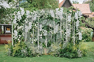 Wedding backdrop with flower and wedding decoration.