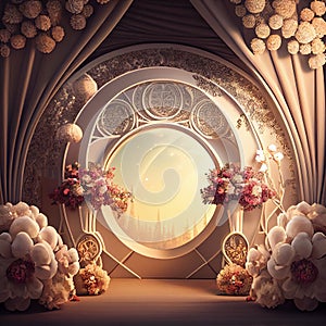 Wedding Backdrop Wallpaper with Flower and other Ornaments