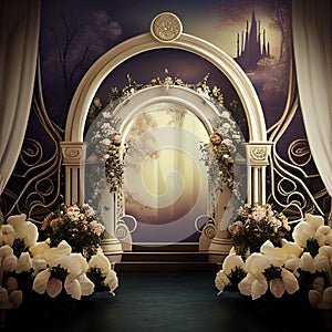 Wedding Backdrop Wallpaper with Flower and other Ornaments