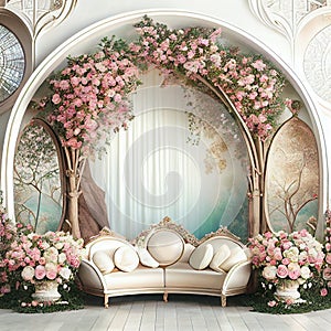 Wedding Backdrop Wallpaper with Flower and other Ornaments