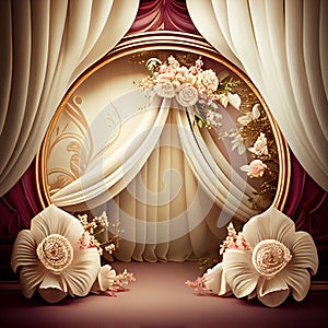 Wedding Backdrop Wallpaper with Flower and other Ornaments