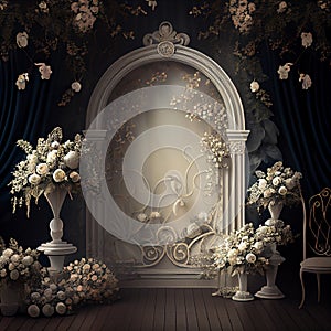 Wedding Backdrop Wallpaper with Flower and other Ornaments