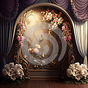 Wedding Backdrop Wallpaper with Flower and other Ornaments