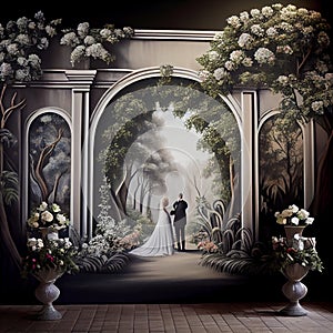 Wedding Backdrop Wallpaper with Flower and other Ornaments