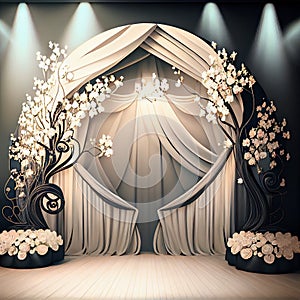 Wedding Backdrop Wallpaper with Flower and other Ornaments