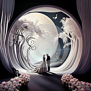 Wedding Backdrop Wallpaper with Flower and other Ornaments