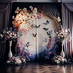 Wedding Backdrop Wallpaper with Flower and other Ornaments