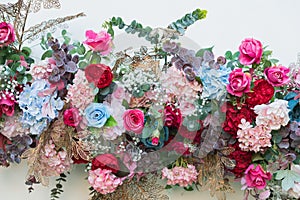 Wedding backdrop, wedding flower decoration, rose wall, colorful background, fresh rose, bunch of flower