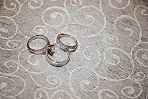 Wedding Bands Engagement Ring Arranged as Hidden Mickey photo