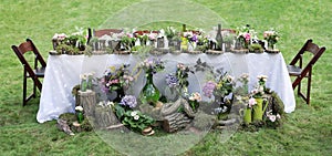 Wedding banquet table decor in the garden