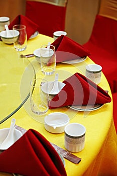 Wedding banquet table setting.