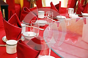 Wedding banquet table setting.