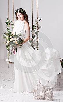 Wedding. Beautiful bride with bouquet