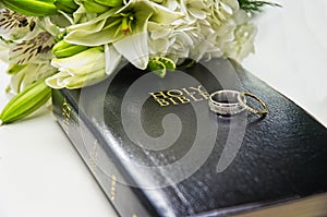 Wedding Bible Rings and Flowers