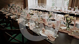 Wedding birthday reception decoration, chairs, tables and flowers