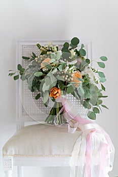 Wedding boho bouquet with eucalyptus photo
