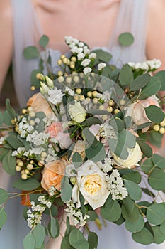 Wedding boho bouquet with eucalyptus photo