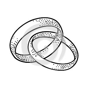 Wedding bonded rings. Vintage black vector engraving Isolated on white