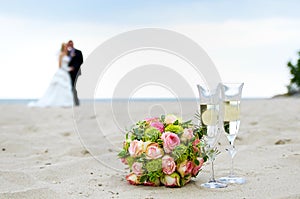 the wedding bouquet with on the beach