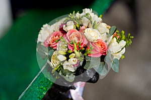 Wedding bouquet. Bride flowers. Wedding decoration. Wedding day