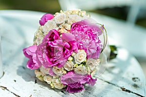 Wedding bouquet. Bride flowers. Wedding decoration. Wedding day