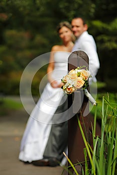 Wedding bouquet with Bride and Groom