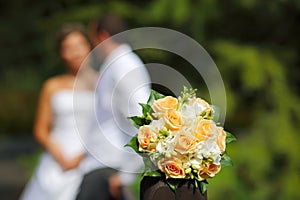 Wedding bouquet with Bride and Groom